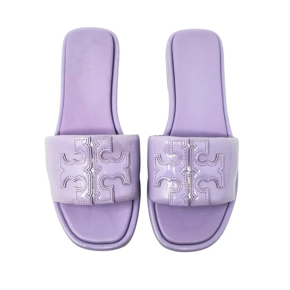 Tory Burch Double T Sport Slide Sandals Lavender Cloud Leather 141380 Size 6.5 M